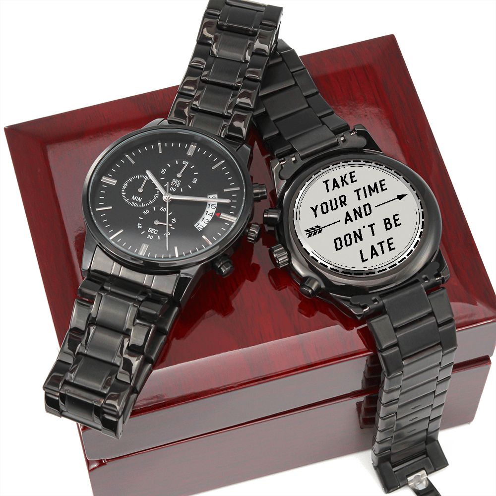 Engraved Black Chronograph Watch